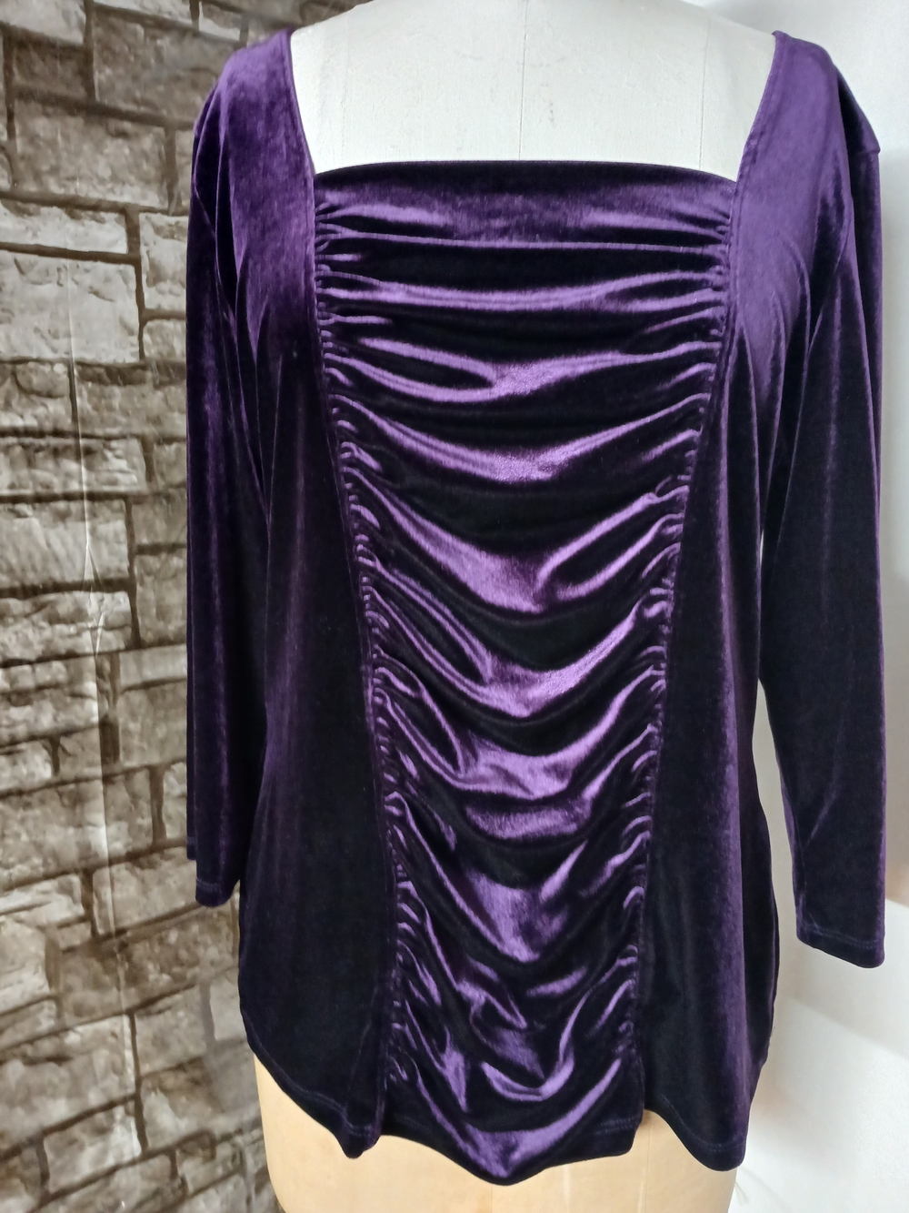 Roz & Ali Purple Velvet Ruched Square-Neck Tunic
